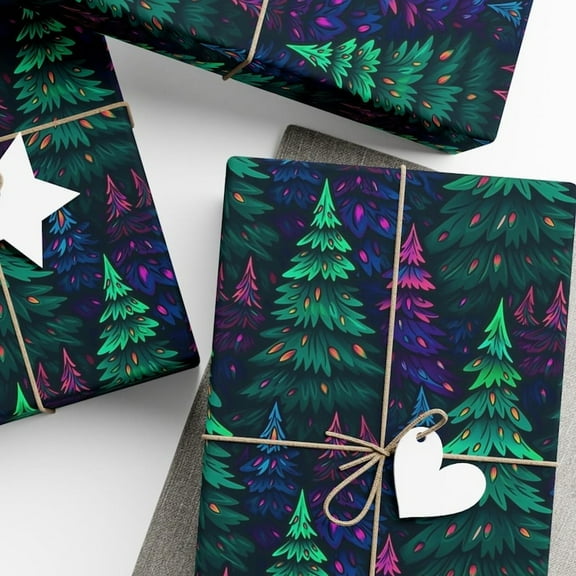Neon Trees Christmas Wrapping Paper, Christmas Gift Wrap, Holiday Wrapping Paper, Premium Paper, Wrapping Paper Rolls, Christmas Gift Wrap 58x23in