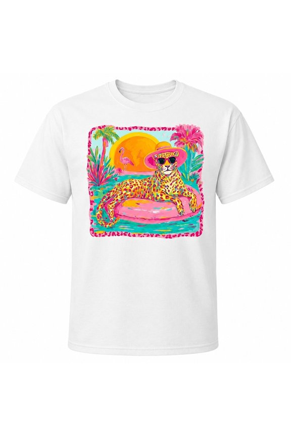 Neon Tropical Leopard Graphic T-Shirt, Unisex Classic Fit Summer Tee