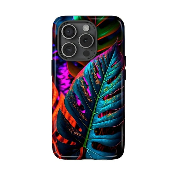 Neon Tropical Monstera Leaves Phone Case, Vibrant Color Jungle Botanical Art, iPhone 17 to 11 Pro Max