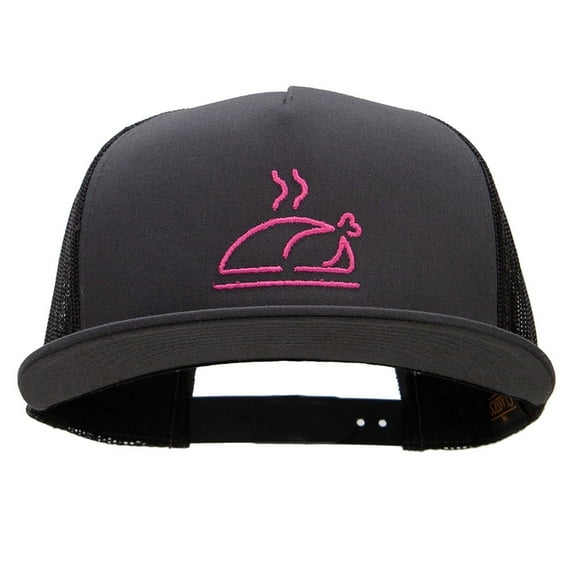 Neon Turkey Embroidered 5 Panel Mesh Trucker Snapback Cap - Charcoal OSFM