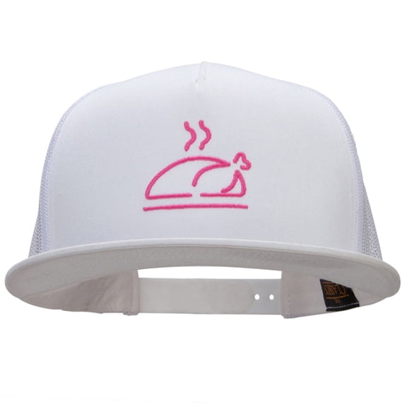 Neon Turkey Embroidered 5 Panel Mesh Trucker Snapback Cap - White OSFM