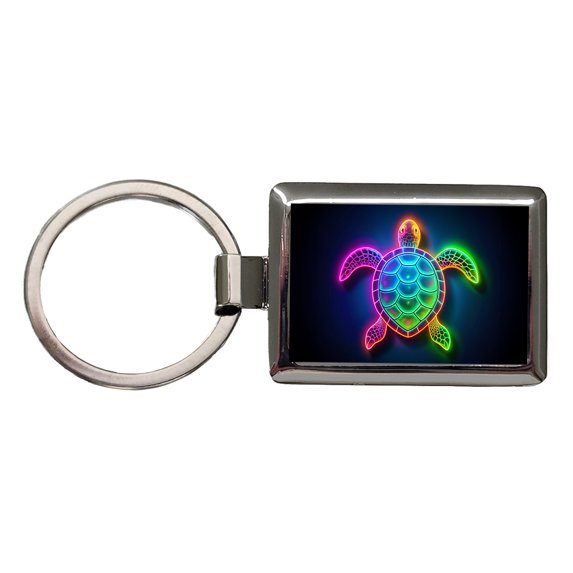 Neon Turtle Metal Rectangle Keychain