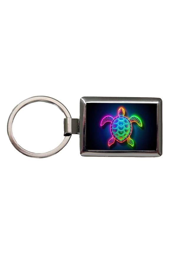 Neon Turtle Metal Rectangle Keychain
