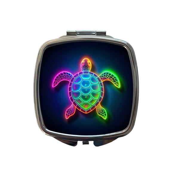 Neon Turtle Travel Makeup Handbag Purse Small Pocket Compact Mirror