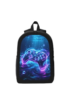 Neon Underwater Game Controller Print Adult Travel Backpack, Lightweight 600D Polyester Oxford Casual Gamer Daypack With Adjustable Padded Straps