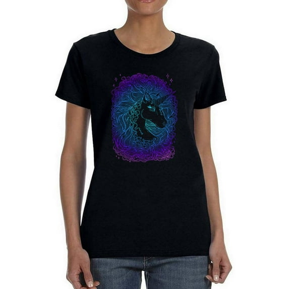 Neon Unicorn Portrait Shaped T-Shirt Women -Image by Shutterstock, Female Small