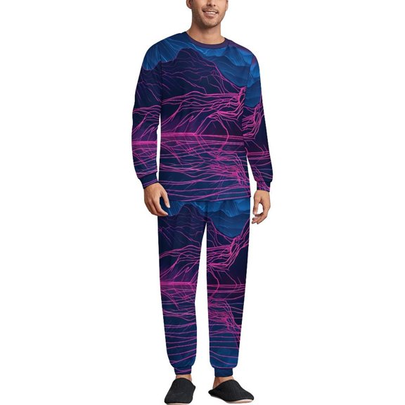 Neon Valley Cyber Future Men's Pajama Set Sleepwear Pjs Lightweight Long Sleeve Crewneck Shirts and Bottoms Soft Comfy Sleep Sets XS