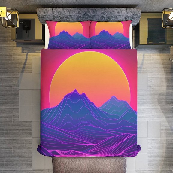 Neon Valley Cyber Future Quilt Cover Set Fashionable Printed Bedding Covers with Pillowcase Home Textiles, Full (79"x91")