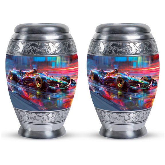 Neon Velocity Racing Blur Car - Keepsake Urns For Ashes Adult Male - Decorative Mini Urn For Adult Female - Elegant Keepsake For Human Ashes 3 Inch, Set Of 2