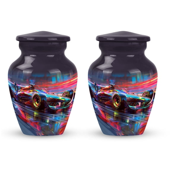 Neon Velocity Racing Blur Car - Small Keepsake Urns For Human Ashes - Petite Memorial Urn for Adult Ashes - Tiny Elegant Keepsake - Small Cremation Solution 3 Inch, Set Of 2