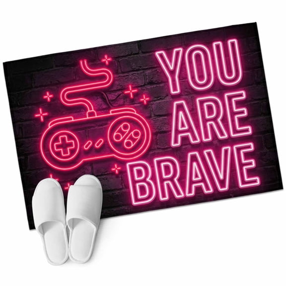 Neon Video Game Bathroom Rug Washable 2x3 Entryway Rug Non Slip Pink Text Graffiti Brick Art Black Front Door Mat Low Pile Indoor Doormat Throw Floor Carpet for Kitchen Bedroom Entrance
