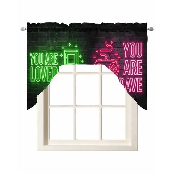 Neon Video Game Kitchen Swag Valances for Windows, Cartoon Funny Colorful Text Gaming Brick Swag Valances Curtains for Living Room, Rod Pocket Window Treatments for Bathroom, Bedroom, Cafe, 56"x36"