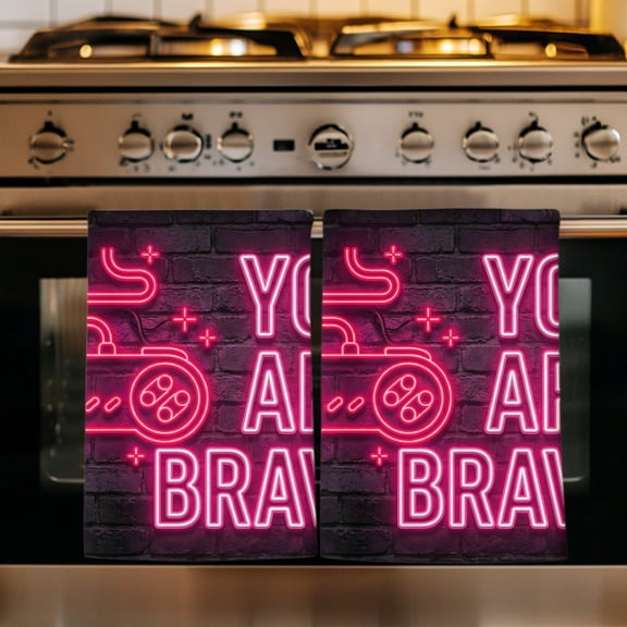 Neon Video Game Kitchen Towels Set of 1, Pink Text Graffiti Brick Art Black Absorbent Dish Towels for Kitchen, Microfiber Hand Towel, Quick Drying Tea Towel for Cleaning Decorative Dishcloths
