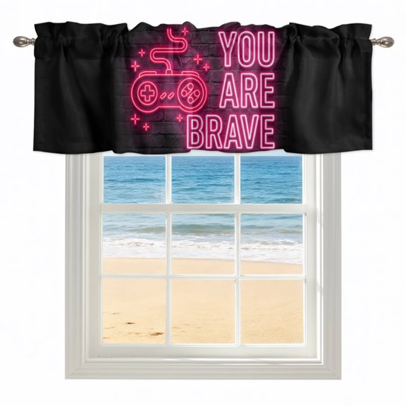 Neon Video Game Kitchen Valances for Windows 42x12 Inch Kitchen Curtains Valances Rod Pocket Pink Text Graffiti Brick Art Black Bathroom Window Valances for Window Treatment Decor