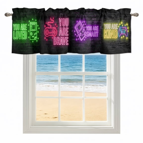 Neon Video Game Kitchen Valances for Windows 60x18 Inch Kitchen Curtains Valances Rod Pocket Cartoon Funny Colorful Text Gaming Brick Bathroom Window Valances for Window Treatment Decor