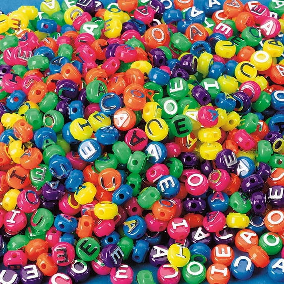 Neon Vowel Beads 1/2-lb Bag