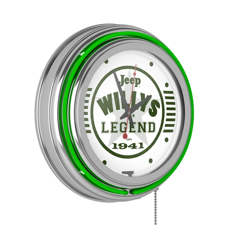 Neon Wall Clock-Jeep Willys Legend Green Double Rung Analog Clock with Pull  Chain-Pub, Garage, or Man Cave Accessories (Green)