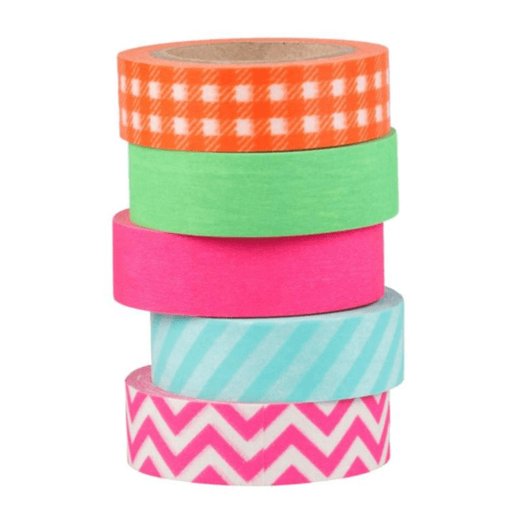 Neon Washi Tape Multi Pack, 5 Rolls