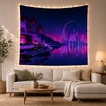 thumbnail image 1 of Neon Watercraft Over Reflective City Waters, Serene Digital Art for Cityscape Fans, Neon Skyline Decor, Housewarming Gift, Tapestry Wall Hanging for Bedroom and Studio, 1 of 7