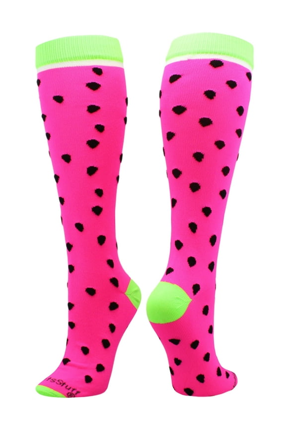 Neon Watermelon Over the Calf Socks (Neon Pink/Neon Green, Small)