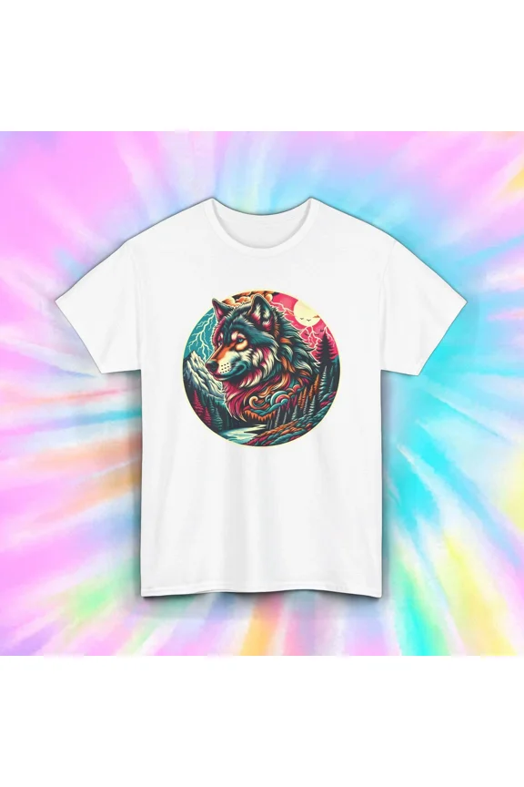 Neon Wolf Colorful Howling Wolf Graphic Nature Lover Unisex T-Shirt up to size 5XL