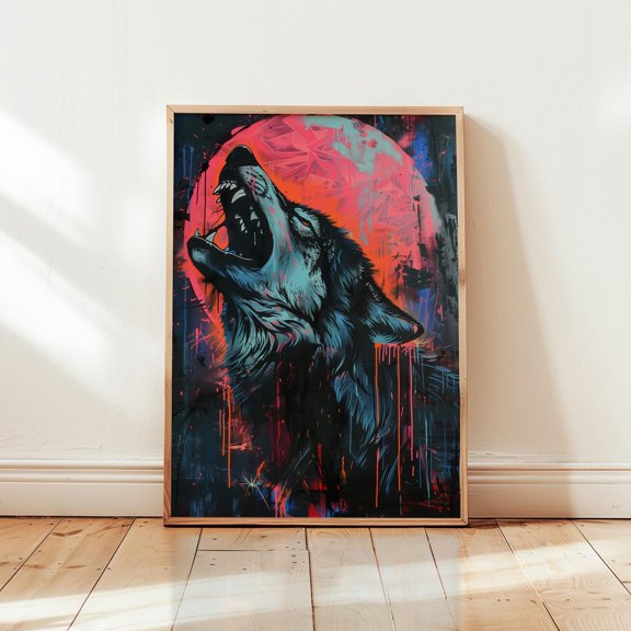Neon Wolf Graffiti Animal Art Urban Wildlife Decor Unframed Paper Print