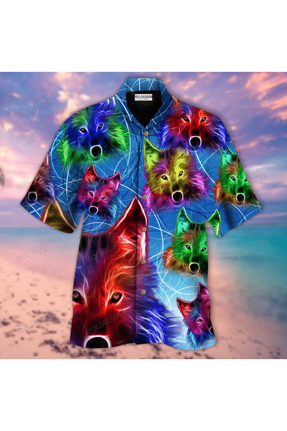 Neon Wolf Hawaiian Shirt