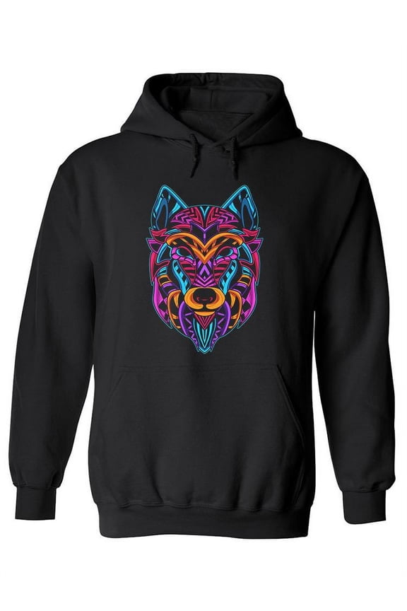 Neon Wolf With Pattern  Hoodie Women -Image by Shutterstock, Female Medium