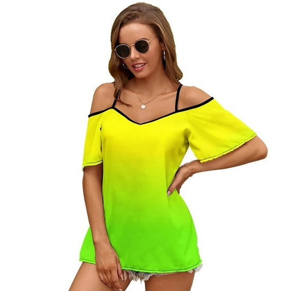Neon Yellow And Neon Yellow Green Ombré Shade Color Fade Women Zipper Printed Vintage T Shirts Tops Full Print T-Shirt