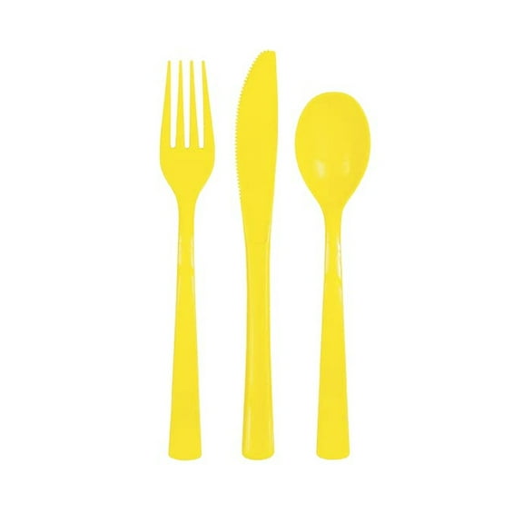 Neon Yellow Assorted Plastic Cutlery 18pc (Pack of 32)