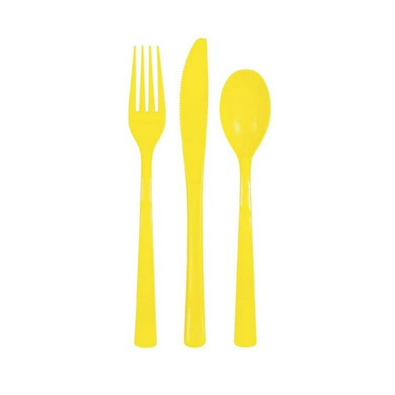 Unique 47266 Reusable Plastic Cutlery Set for 6 Guests (18 Pieces) -Neon Yellow