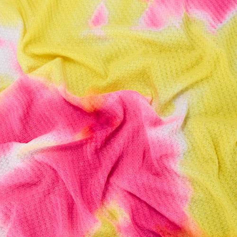 Neon Yellow/Pink Tie Dye Waffle Knit, Fabric By the Yard