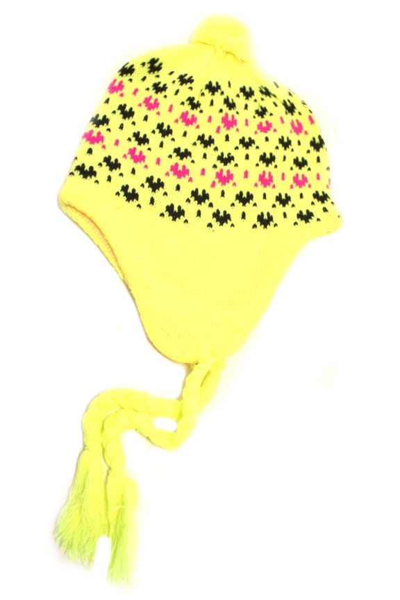 Neon Yellow Speckled Pom Tassel Beanie