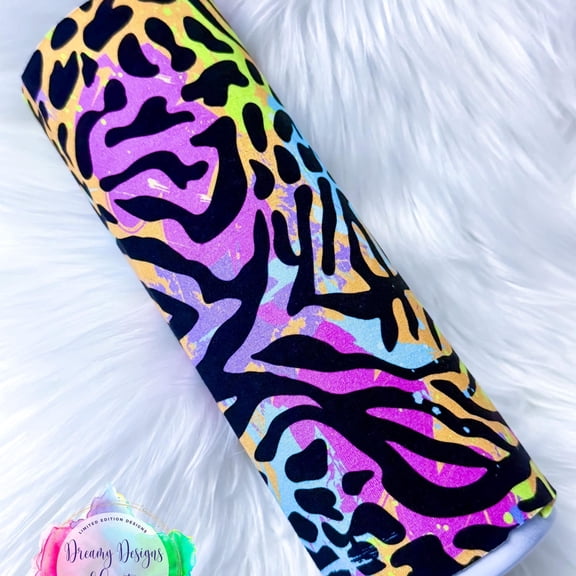 Neon Zebra Leopard Print Tumbler, Custom Epoxy Cup, 20 oz