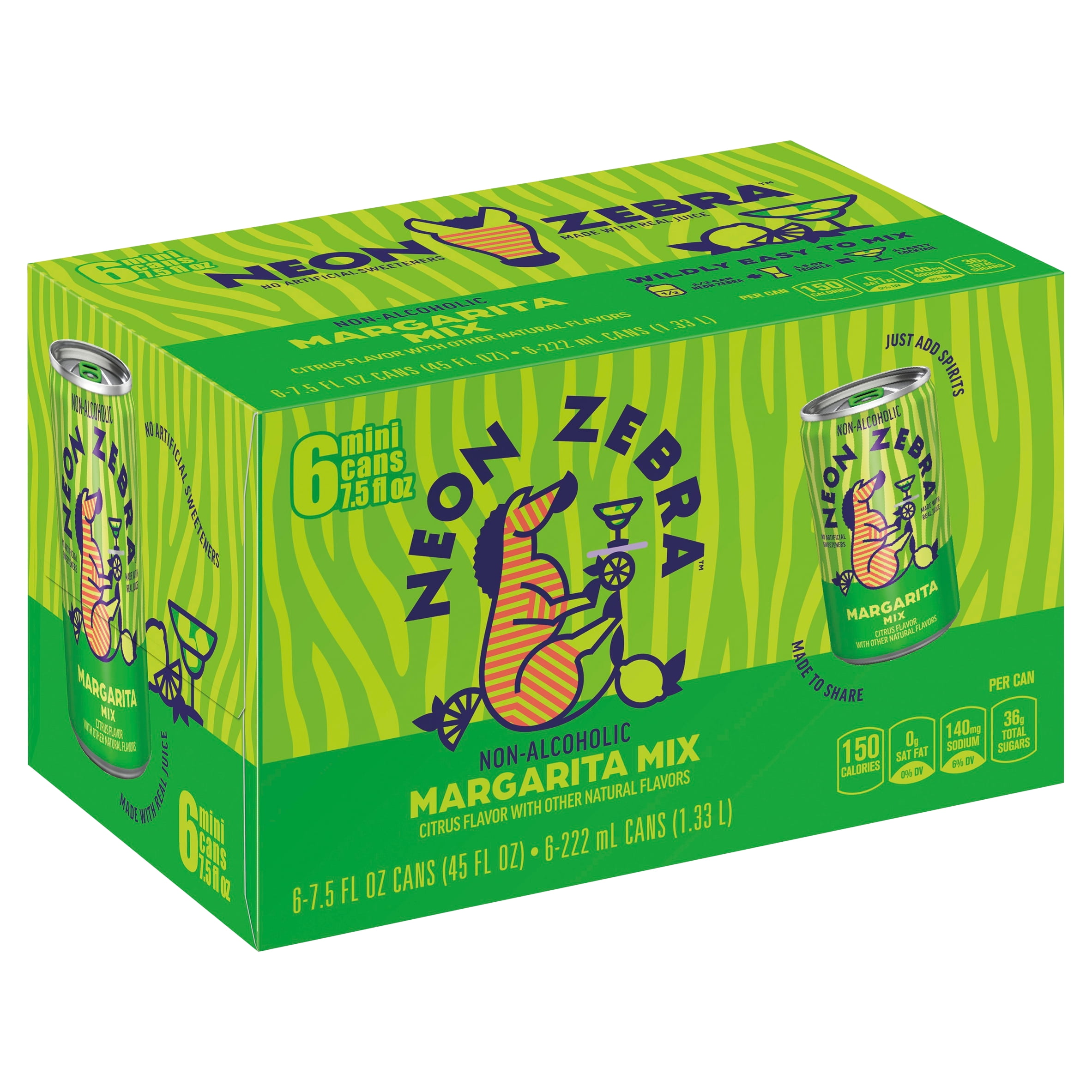 Neon Zebra Margarita Mix, Cocktail Mixers, No Artificial Sweeteners, 5