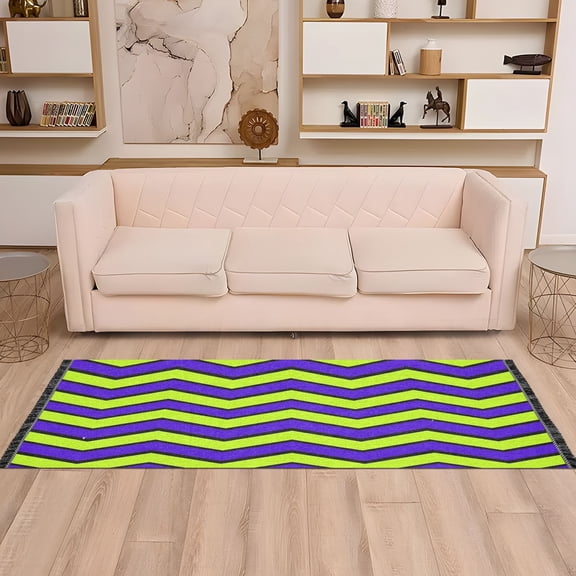 Neon Zigzag 72x23.5" Bedroom Runner Rug, Durable and Non-Slip for Hallways and Living Rooms