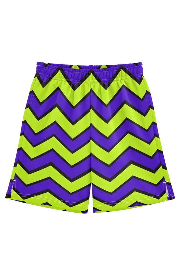 Neon Zigzag Athletic Shorts Breathable with Comfort Fit Drawstring Casual Sweatshorts Large