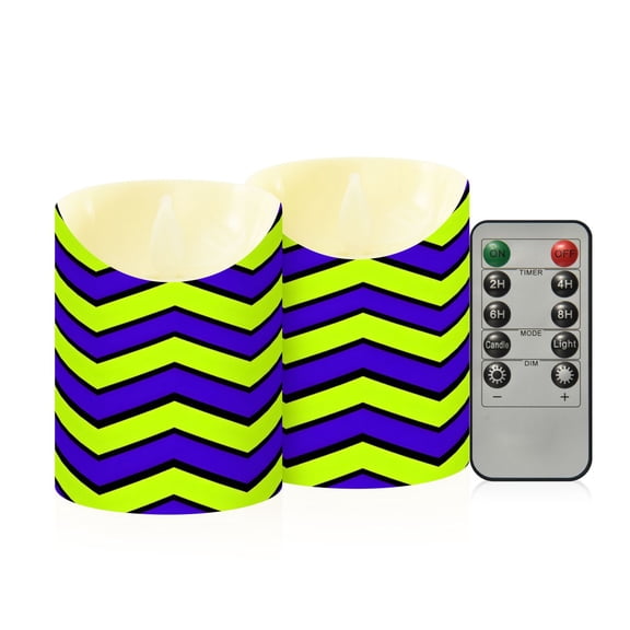 Neon Zigzag Flameless Candles 2 PCS with Remote Realistic Moving Flame LED Tapered Pillar Set for Home Decor