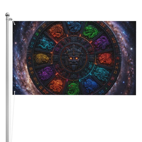 Neon Zodiac Granite Disc Spiral Galaxy Double Sided Flag 3x5FT Reversible Garden Flag Outdoor Decor for House, Porch, Lawn, Yard, Indoor Wall, Party Decoration