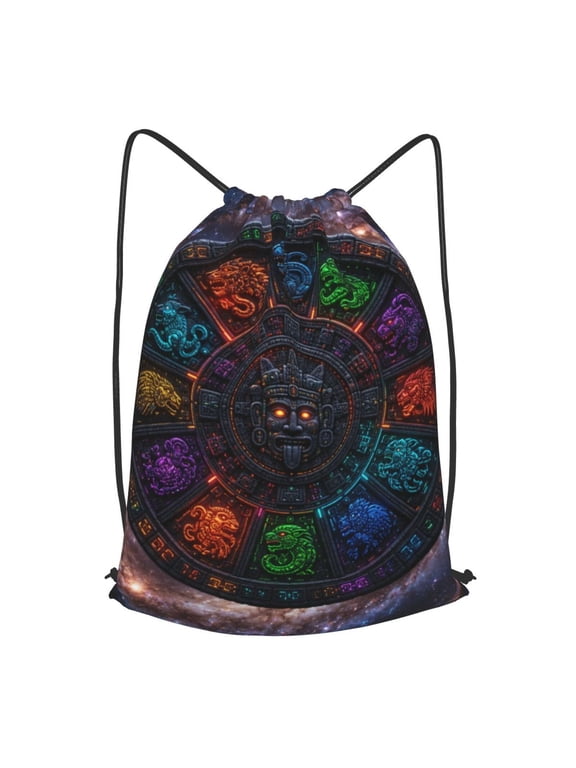 Neon Zodiac Granite Disc Spiral Galaxy Drawstring Backpack Gym String Bag Sports Sackpack Cinch Sack, S