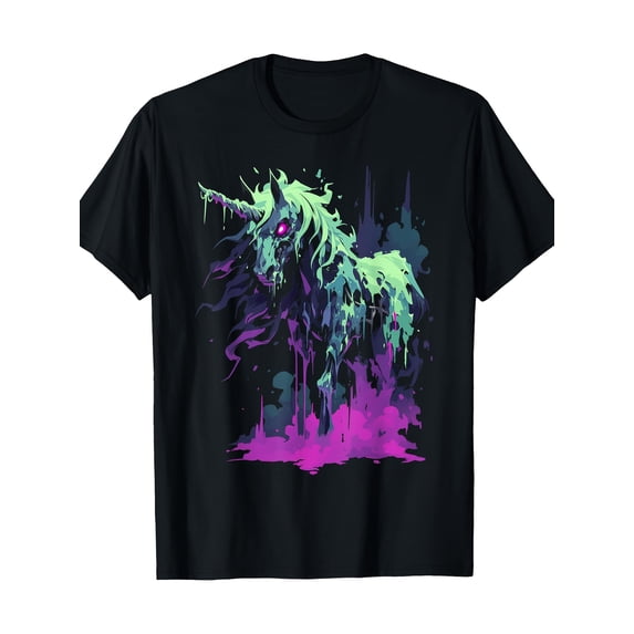 Neon Zombie Unicorn Graphic Tee Shirt Dark Fantasy Art Unisex Adult Casual Wear Halloween Gift Cotton Men's Women's Tee Shirt