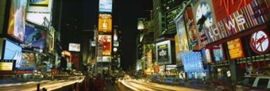 Neon boards in a city lit up at night Times Square New York City New York State USA Canvas Art - Panoramic Images (36 x 12)