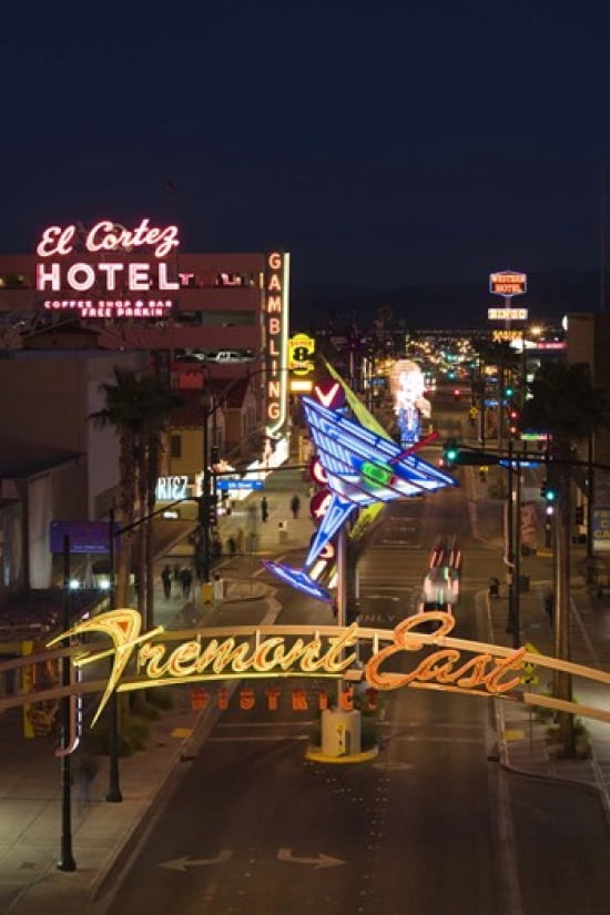 Neon casino signs lit up at dusk El Cortez Fremont Street The Strip Las Vegas Nevada USA Canvas Art - Panoramic Images (36 x 24)