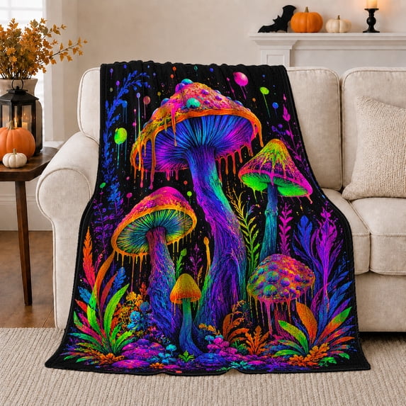 Neon Surreal Fantasy Art, Warm Flannel Blanket for Sunroom and Reading Nook with Detailed Print, Garden Lovers Housewarming Gift, Fantasy Home Decor