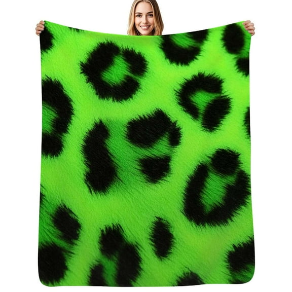 Neon green leopard print Flannel Blanket Warm Soft Bedding Throws Winter Camping Chair Sofa Bed