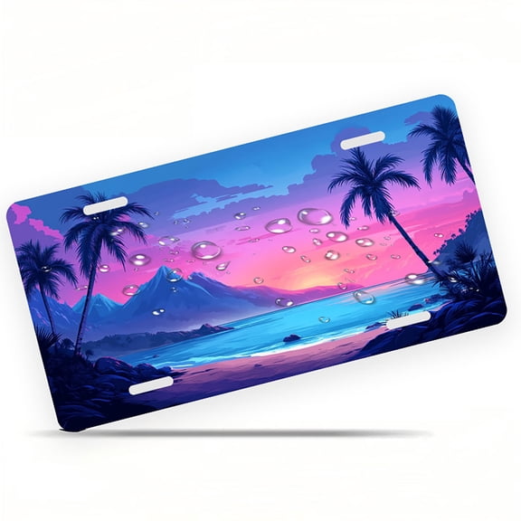 Neon hued Tropical Beach Funny Personalized License Plate Rust-proof Stainless Steel Metal License Plate Suitable For Men And Women 12.2" x 6.2"