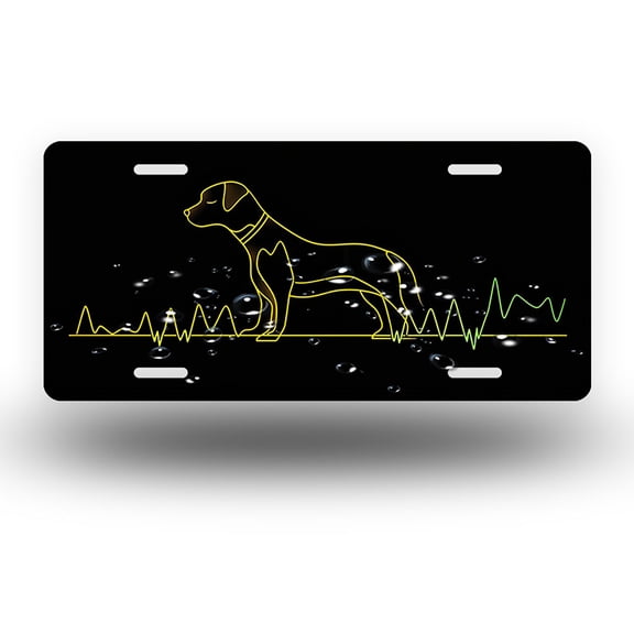 Neon lined Dog with Heartbeat Front License Plate, Funny Standard Plates Personalized Novelty Decorative For Men/Women/Boys/Girls Car 6×12 Inch