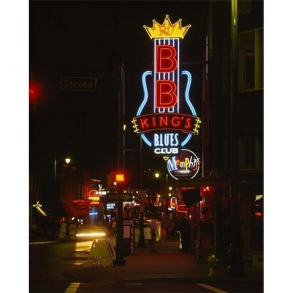 Neon sign lit up at night  B. B. Kings Blues Club  Memphis  Shelby County  Tennessee  USA Poster Print (28 x 22)
