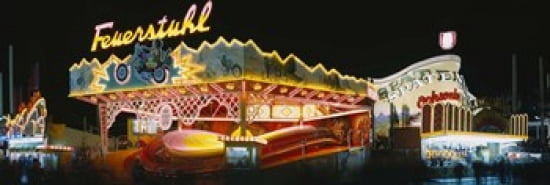 Neon sign lit up at night Oktoberfest Munich Bavaria Germany Canvas Art - Panoramic Images (36 x 12)