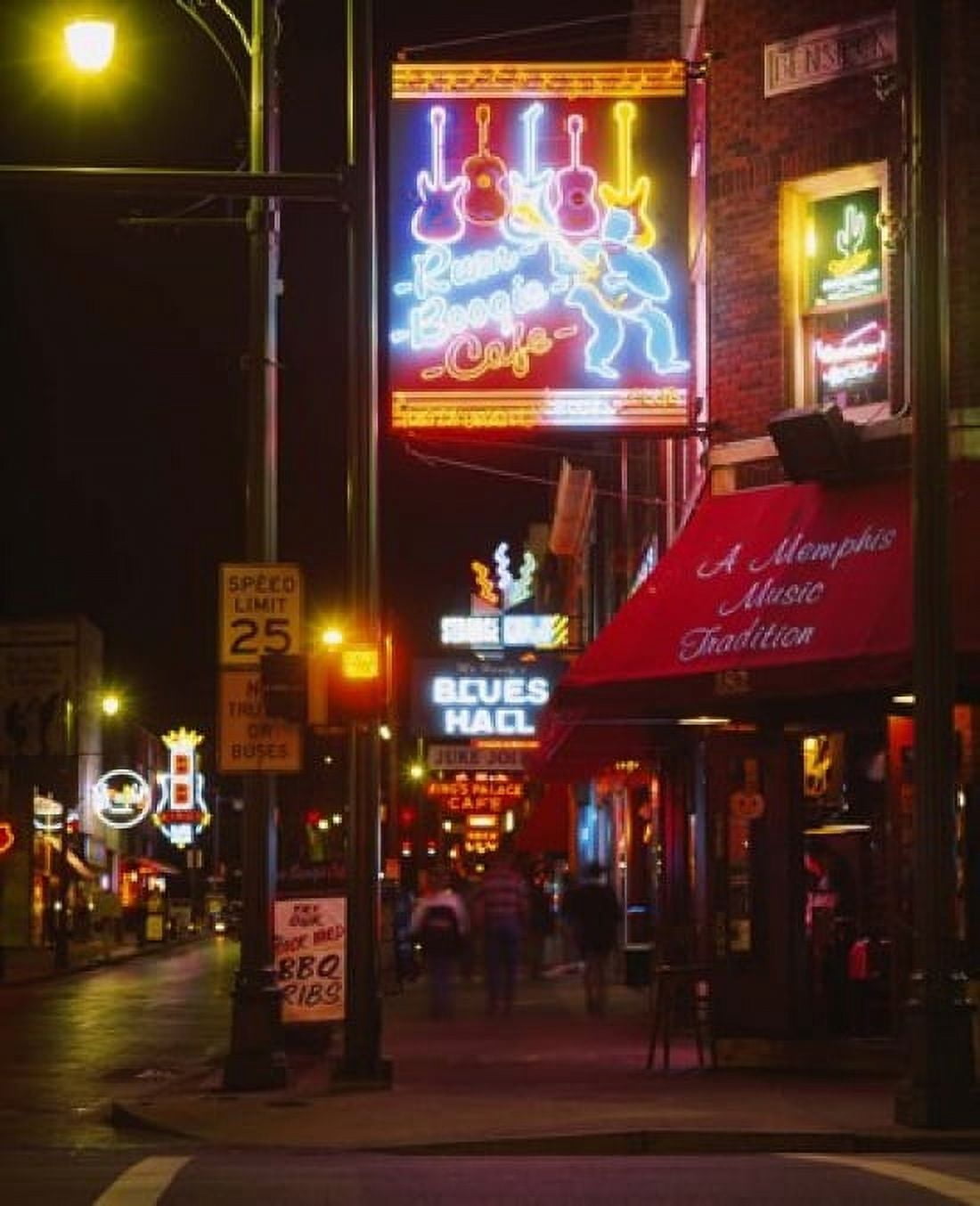 Neon sign lit up at night in a city Rum Boogie Cafe Beale Street Memphis Shelby County Tennessee USA Canvas Art - Panoramic Images (28 x 22)
